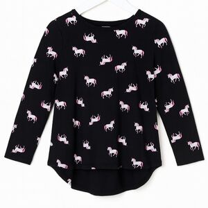 Old Navy Black Unicorn Print Long Sleeve Tee Soft Pink Black